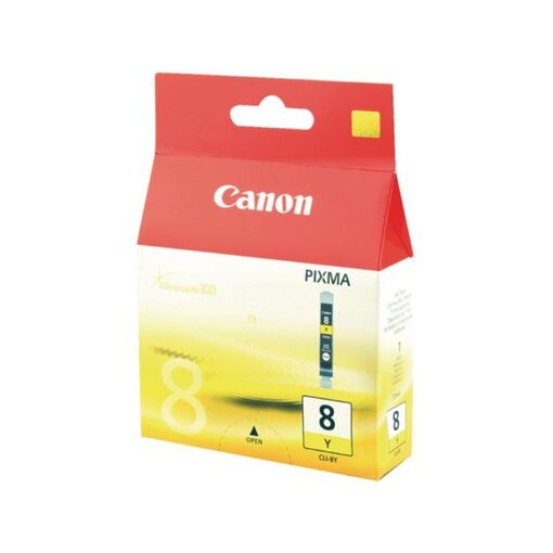 Canon Ink Cart. CLI-8Y für iP3300/iP4200/iP4300/iP4500/ iP5200/iP5300/iP6600D/iP6700D/ iX4000/iX5000/MP500/MP510/ MP530/MP600/MP610/MP800/MP810/ MP830/MP970/MX700/MX850/ Pro9000 yellow (0623B001)