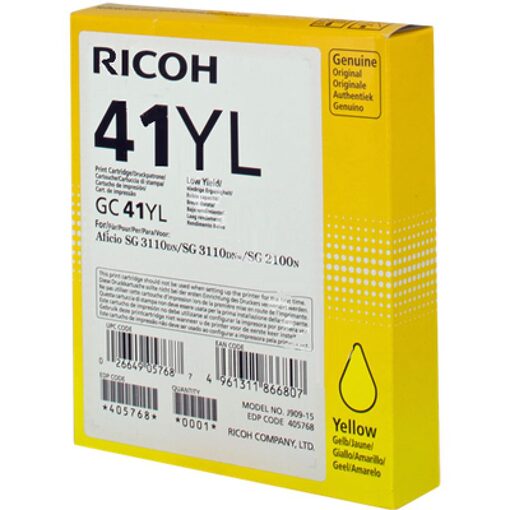 Ricoh Gel Cartridge 405768 GC41 low capacity yellow