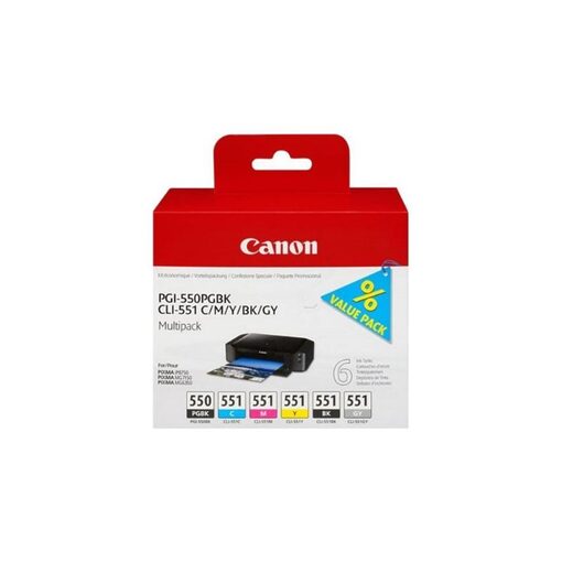Canon Ink Cart.PGI-550/CLI-551 Multipack für MG6350/MG5450/ iP7250/MX925 PGBK/C/m/y/bk/gy (6496B005)