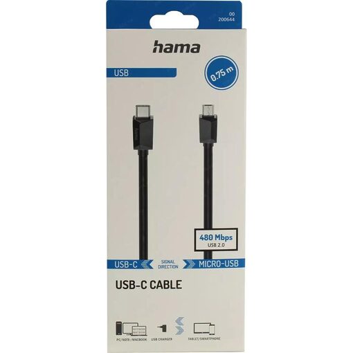 Hama Cable 00200644 / USB-C to Micro-B 0.75m Black