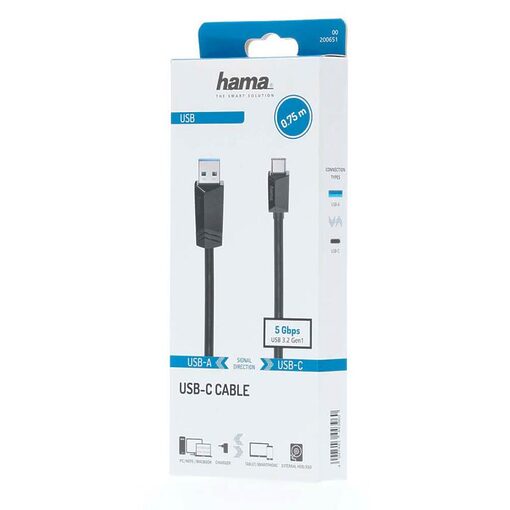 Hama Cable 00200651 / USB-C to USB-A 0.75m Black