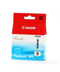 Canon Ink Cart. CLI-8C für iP3300/iP4200/iP4300/iP4500/ iP5200/iP5300/iP6600D/iP6700D/ iX4000/iX5000/MP500/MP510/ MP530/MP600/MP610/MP800/MP810/ MP830/MP970/MX700/MX850/ Pro9000 cyan (0621B001)