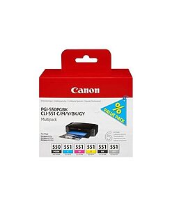 Canon Ink Cart.PGI-550/CLI-551 Multipack für MG6350/MG5450/ iP7250/MX925 PGBK/C/m/y/bk/gy (6496B005)