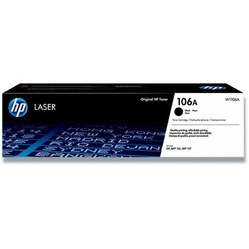 HP 106A Black Laser Toner Cartridge: Laser 107a/w/MFP 135a/ag/w/fnw standard capacity W1106A